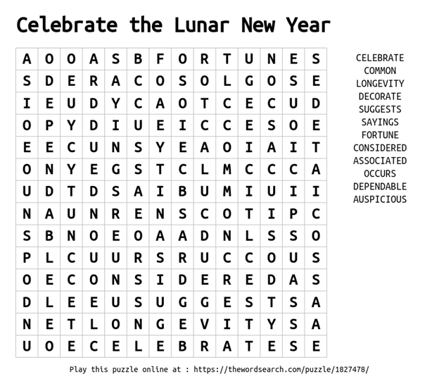 Word search: Celebrate the Lunar New Year